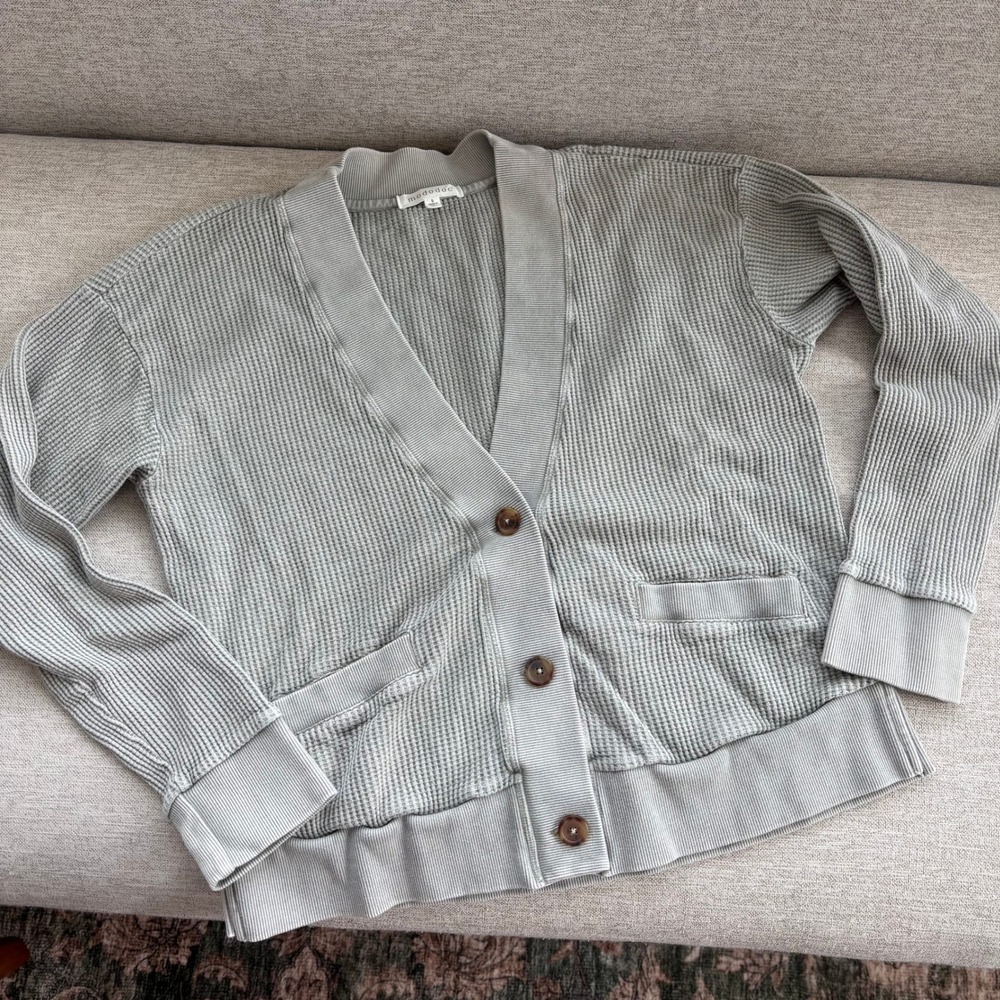 Mododoc Waffle Knit Button Front Pocket Cardigan Cozy Summer Sweater Small